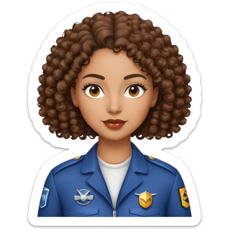 A mixed-race woman with a sleek, middle-parted, and curly hair en tenue de pilote  sticker