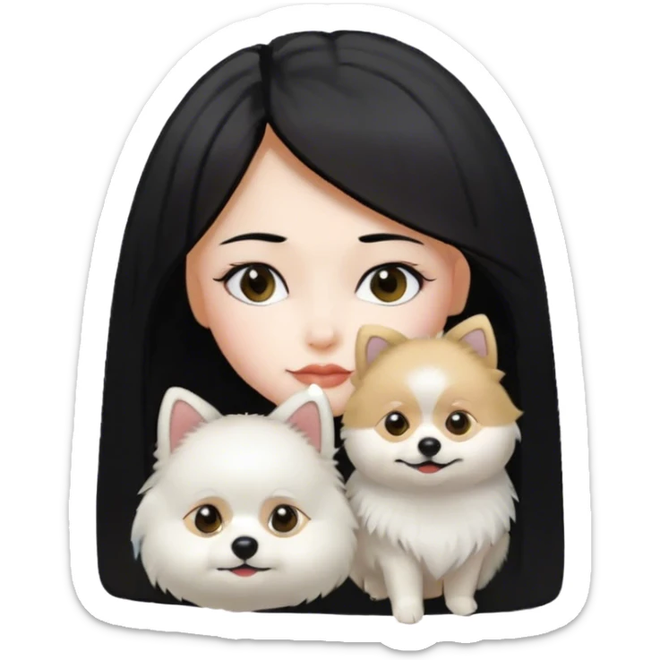 Girl with black straight hair fair skin and white Pomeranian  sticker