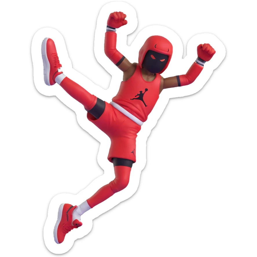 3D emoji style red Jordan Retro 3 sneaker with arms and legs, no face, jumping pose sticker
