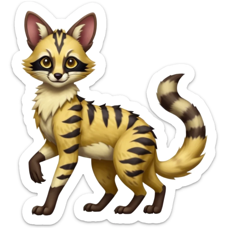 Genet-Wolverine-Marsupial-Serval-Possum-Vernid-Sergal-Fakémon-hybrid, by LiLaiRa-griffsnuff, full body sticker