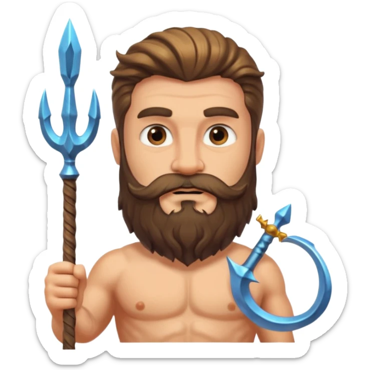 An emoji of the Greek god Poseidon. He is a strong, bearded man with a majestic expression, holding a trident. sticker