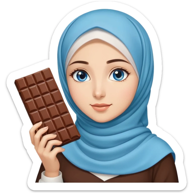 Turkish beautiful finish Konya girl blue eyes with ice cream hijab islamic dress and had on her hand Dubai chocolate  sticker