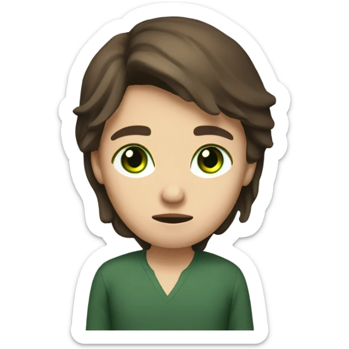 A depressed and exhausted public law student with long deep brown haut, fair skin and green eyes sticker