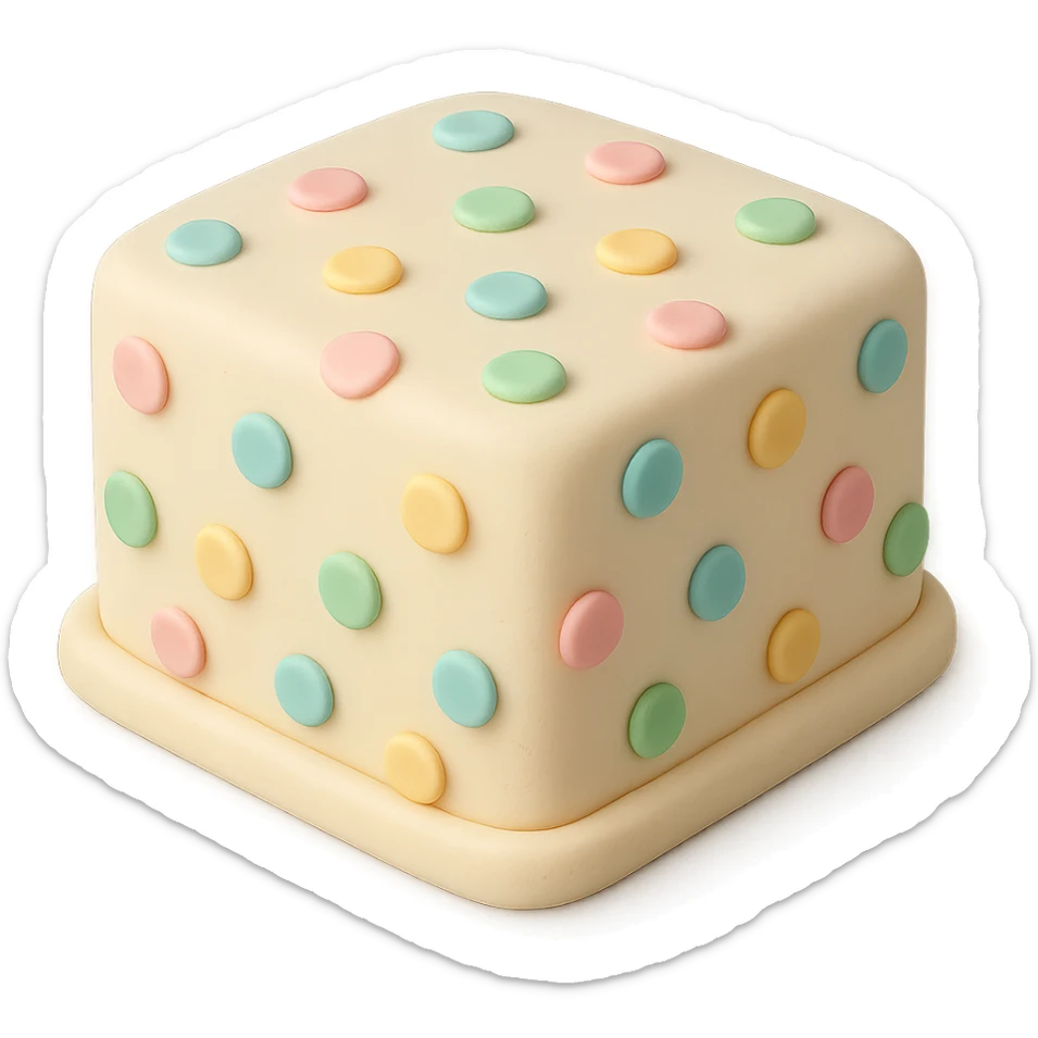 square fondant cake with polka dots sticker
