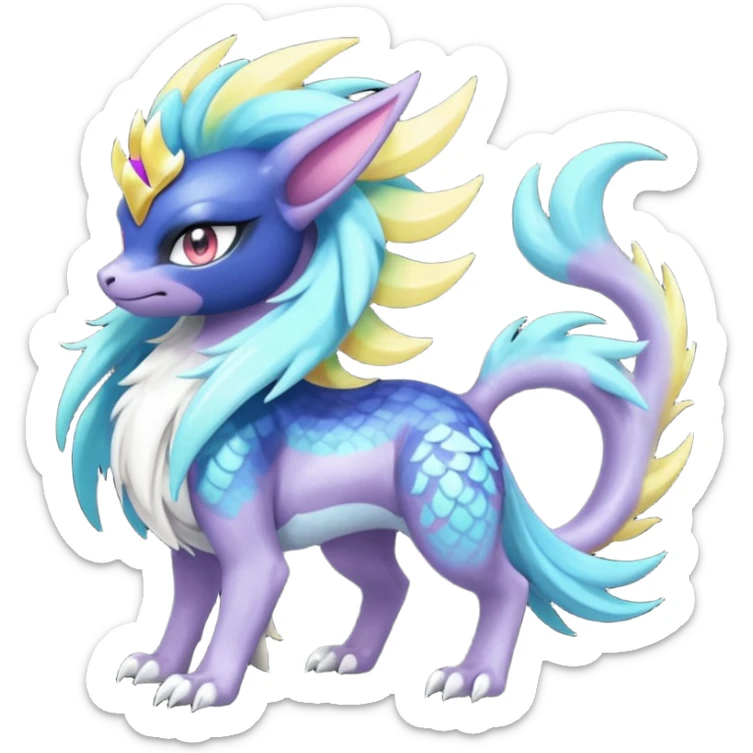 Shiny Sunny furry neon colorful scaly painted Asian pastel-gradient Absol-Meloetta-Solgaleo-Luxray-Suicune-fusion sticker