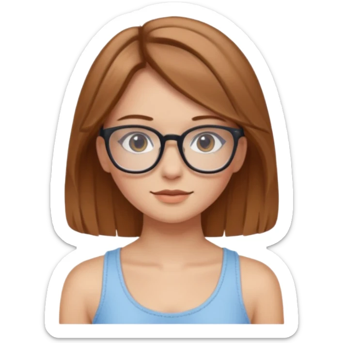 Hafif kumrak saçlı, beyaz tenli, gözlüklü, crop giyinen bir kiz sticker