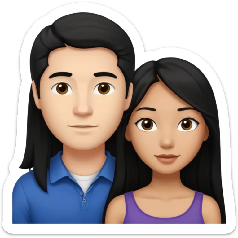Mixed race couple, white male with mixed female (asian & black)
the female is more asian than she is black, she has long hair and very tanned skin, and black eyes
The male is french, he has thick luscious hair sticker