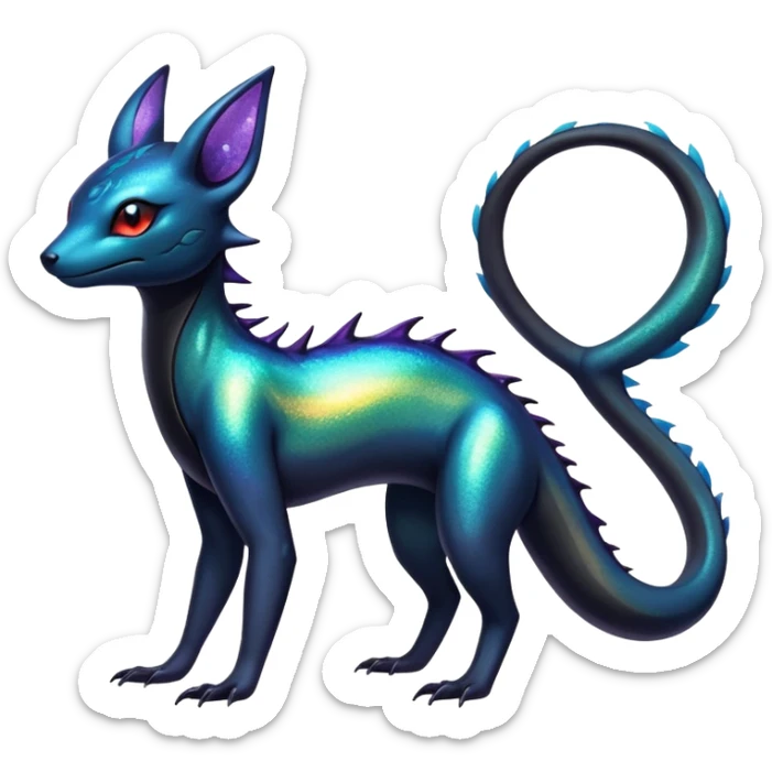 Colorful Iridescent Exotic Salandit-Aurorus-Amaura-Umbreon-Fakémon-hybrid-creature (full body)  sticker