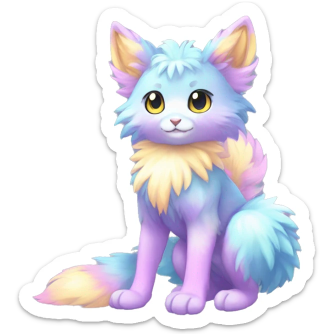 Shiny Sparkly Colorful Pastel Fluffy beautiful fantasy Kawaii Ethereal Anthro Sona Fakemon-animal Full Body sticker