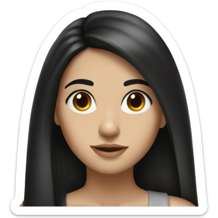 Hyper Realistic Beautiful Spanish girl brown eyes straight very long dark black hair  sticker