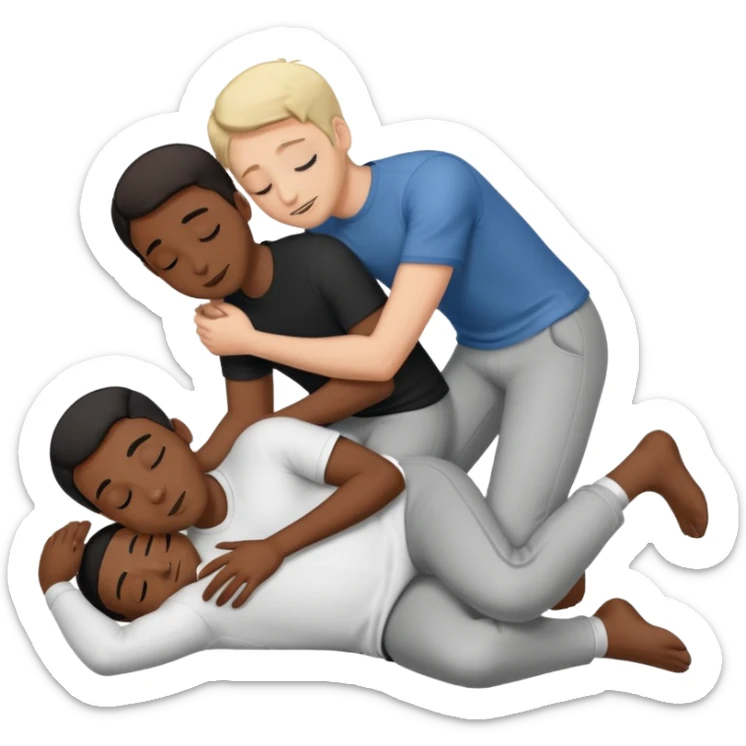 Full body view 2 naked male White and black,  making out. In the floor spooning  sticker