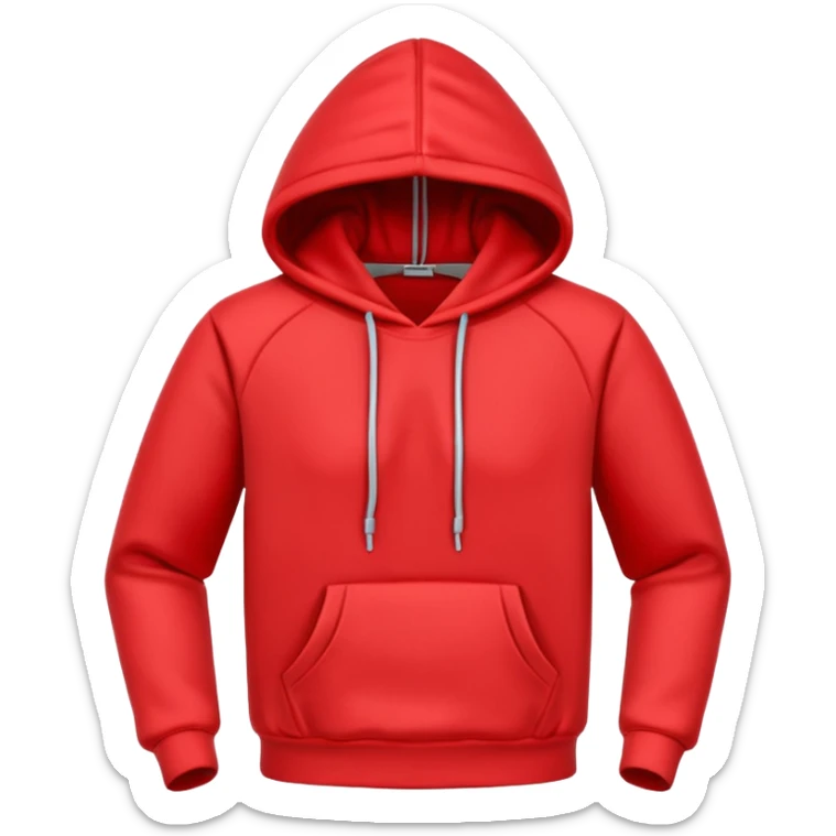 A 3D cartoon red hoodie with soft folds, drawstrings, and a casual fit, isolated plain background. plain , no texture. sticker
