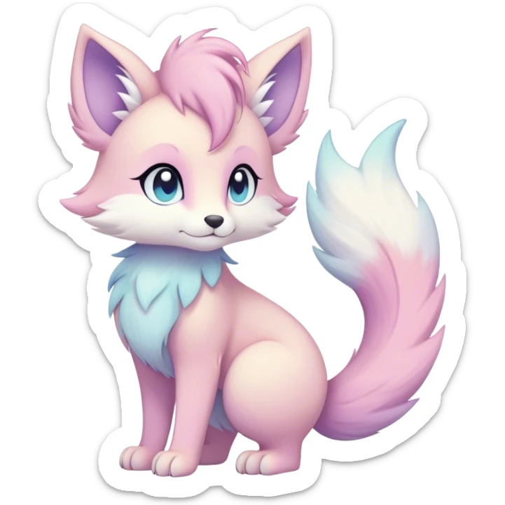 Kawaii bright fantasy ethereal anthro fursona Fakemon with tufted tail  sticker