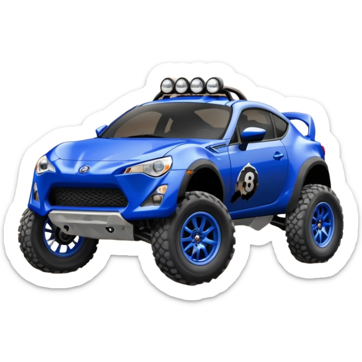 2013 scion fr-s ultramarine off road 4wd monster Baja dessert racer number 86 with large silver wheels  sticker