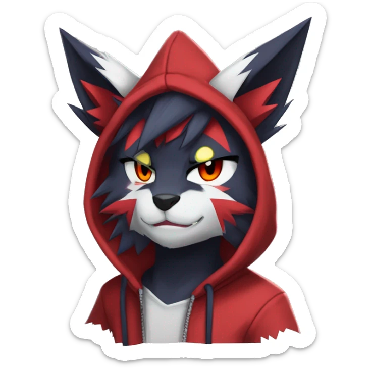 Edgy Cool Anthro Zoroark-Zangoose-Litten Fakemon Fursona Hoodie Full Body sticker