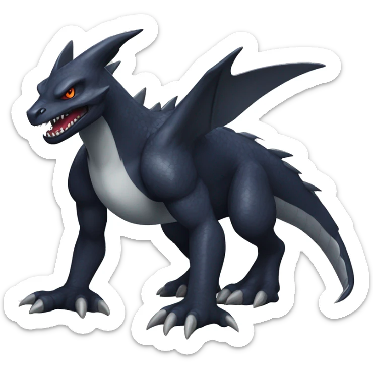 Black Cool Edgy Nargacuga-Garchomp-Sergal Fakémon with Edgy markings,  full body sticker