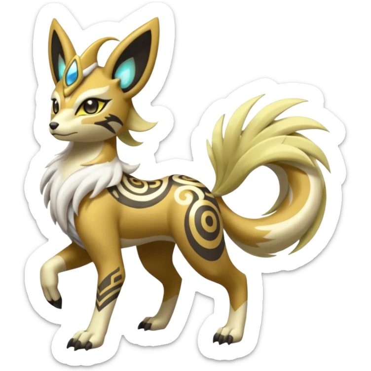 Tribal Exotic Meloetta-Renamon-Protogen-Palkia-hybrid-fusion-Fakémon-creature, full body sticker