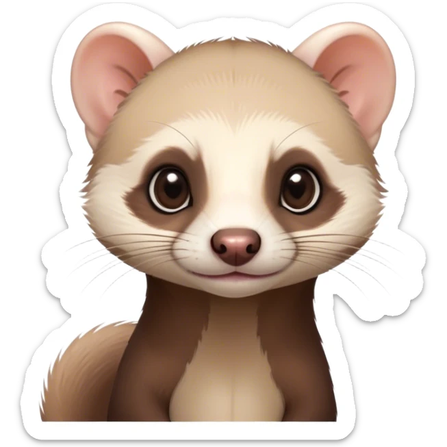 Cinematic Cute sable ferret Portrait Emoji, Head tilted playfully, with an elongated, flexible body and a characteristically curious expression, featuring a short, pointed snout, bright, sparkling eyes, and soft fur in warm brown and cream tones, Simplified yet irresistibly adorable features, highly detailed, glowing with a warm, friendly glow, high shine, affectionate and lively, stylized with a touch of whimsical mischief, soft glowing outline, capturing the essence of a fun-loving and mischievous sable ferret that feels like it could scamper straight into your heart! sticker