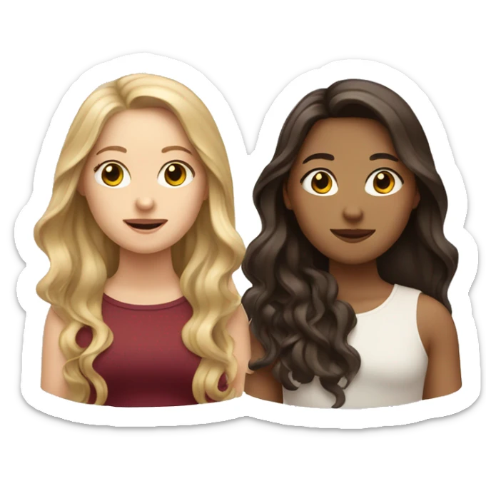 3 white girls, with HAIR: one black, one light brown, one burgundy. long HAIR down sticker