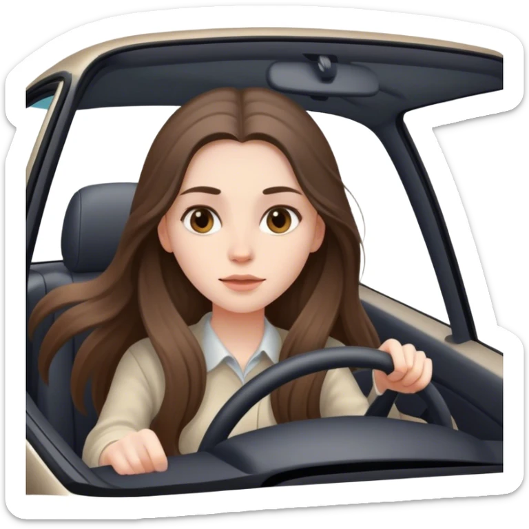beautiful pale brunette girl with long hair driving car sticker