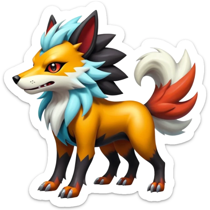 Shiny Gothic Exotic Punk’ish Cool Colorful Epic Futuristic Houndoom-Arcanine-Zorua-Torracat-Pokémon-Fakémon-hybrid-creature sticker