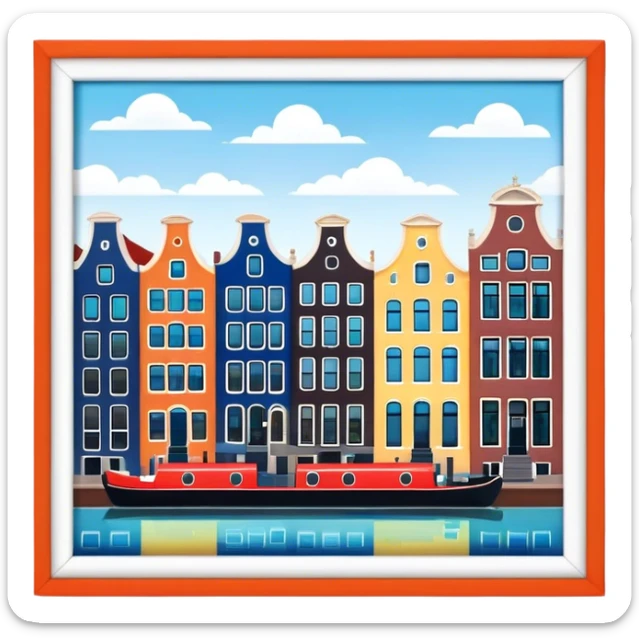 Cinematic Realistic Amsterdam Canal Houses Landmark Emoji, featuring narrow, gabled facades in vibrant colors. sticker