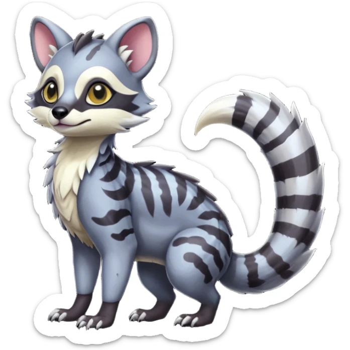 Colorful dark tropical exotic cute cool beautiful shiny beautiful fantasy-civet-genet-sergal-vernid-Gryphon-Cacomistle-Trico-oncilla-animal-Fakémon-hybrid-fursona (full body) sticker