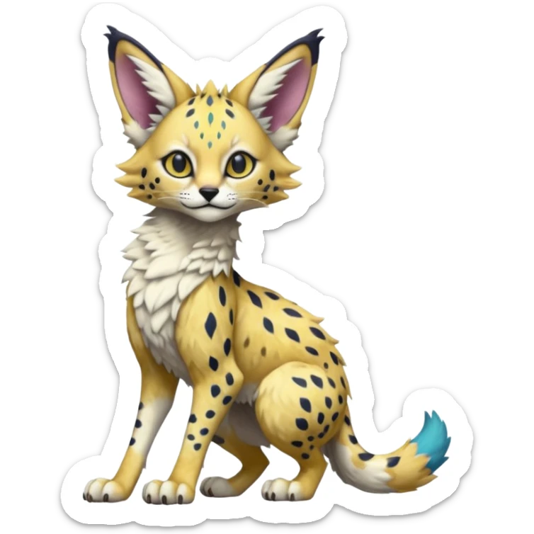 Epic complex detailed realistic aesthetic-scenic-Fakémon-Trico-Sergal-Serval-Vernid-creature sticker