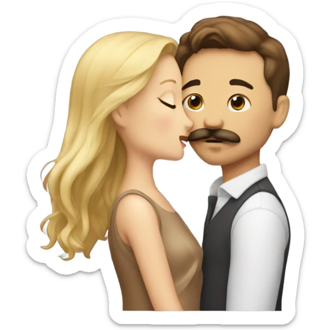 Blonde girl and brown hair guy with moustache kissing  sticker