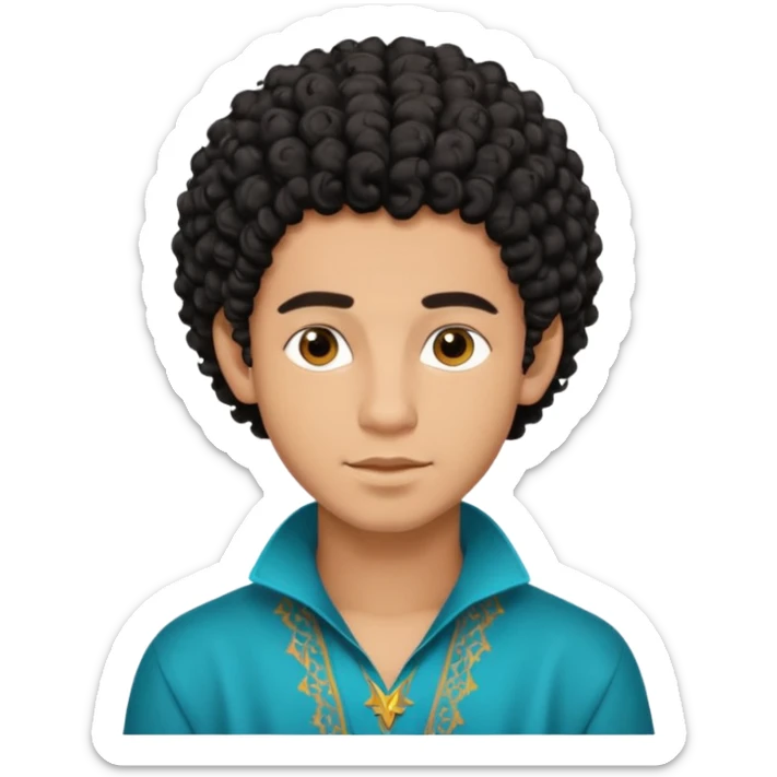 Young man with black curly hair cascade Haircut and light dark skin, moroccan / amazingh race sticker