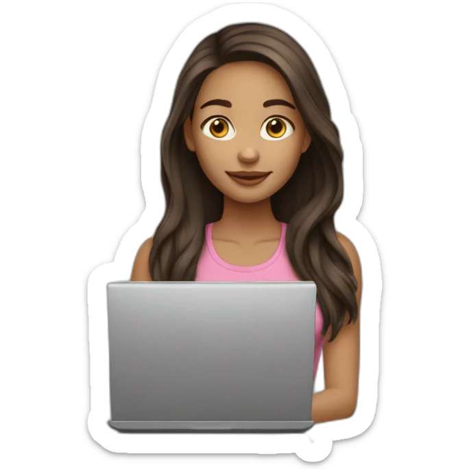 light skin girl long dark brown hairs with laptop sticker