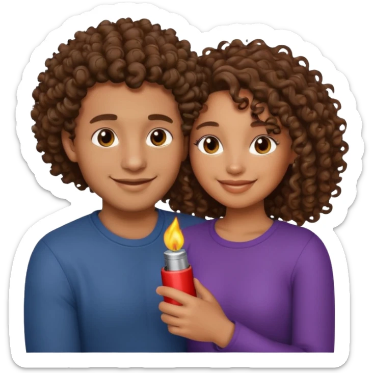 cuddling couple, male with lighter skin , brownskin girl with curly hair sticker