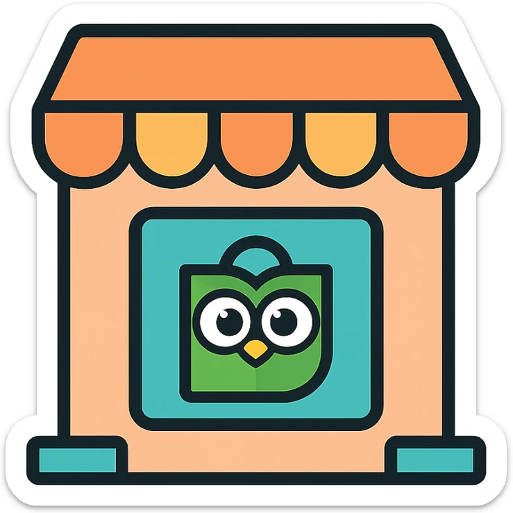 store with Tokopedia logo in pastel colors, colored icon style with black outline sticker