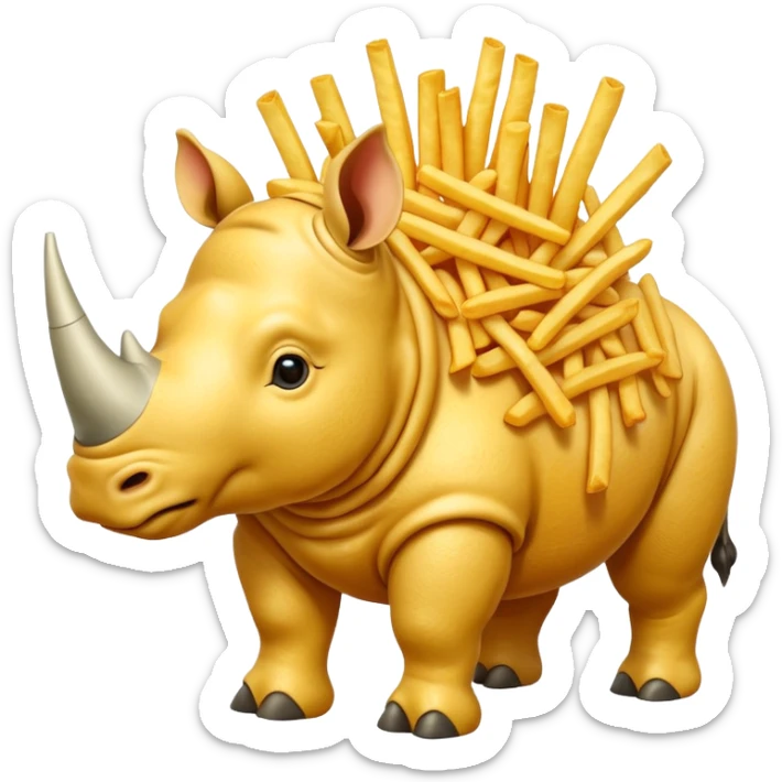A rhinoceros made out of French fries  sticker