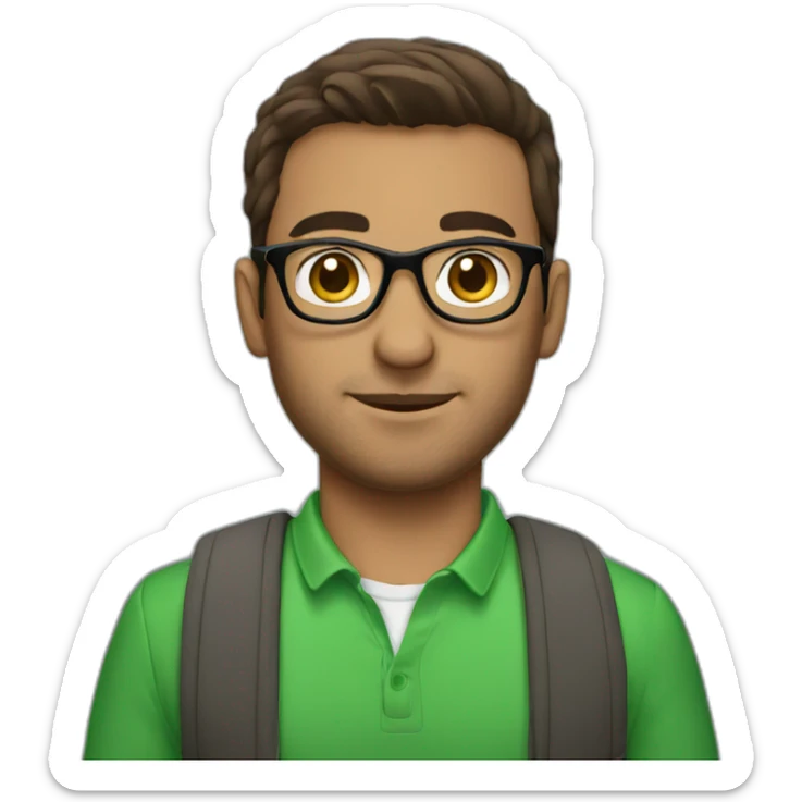 Arab gay man with glasses holding and brown hair wearing green sticker