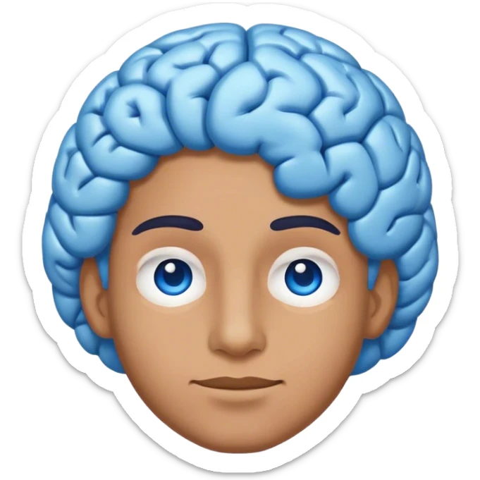 An adult person face emoji with blue brain instead of hair and suave expression sticker