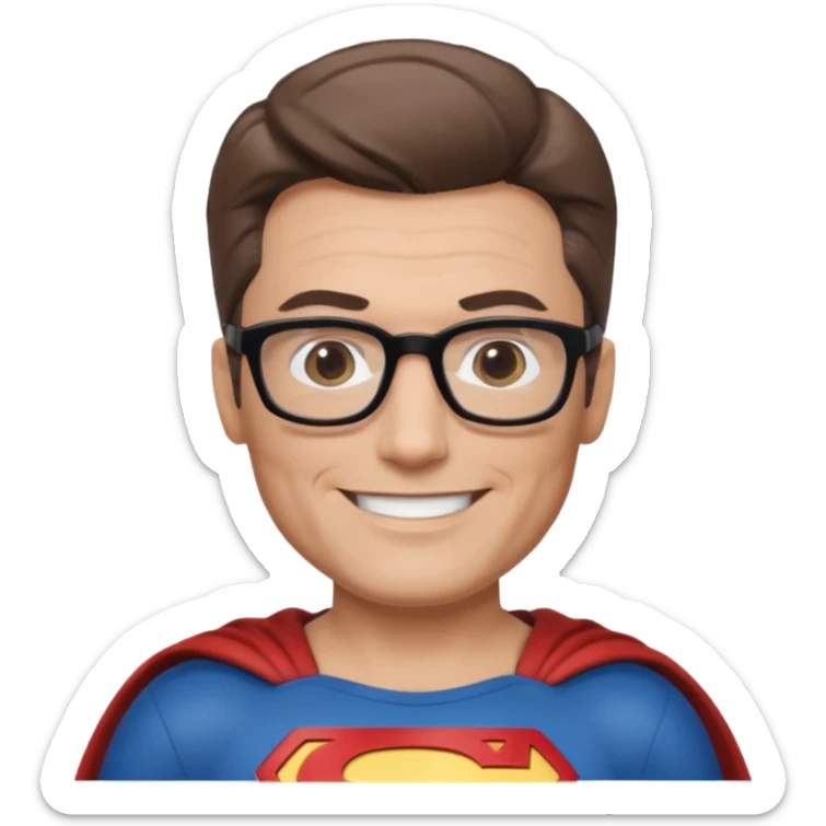 Make me a superman emoji with black glasses, light brown hair and slightly graying sticker