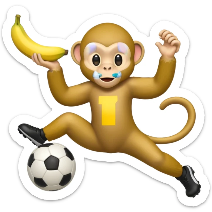 Quiero hacer a un mono jugando futbol y un plátano en la mano sticker