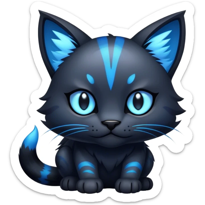Cool cute edgy dark gloomy black abyssal Abyss-Night-Feline with glowing blue markings sticker