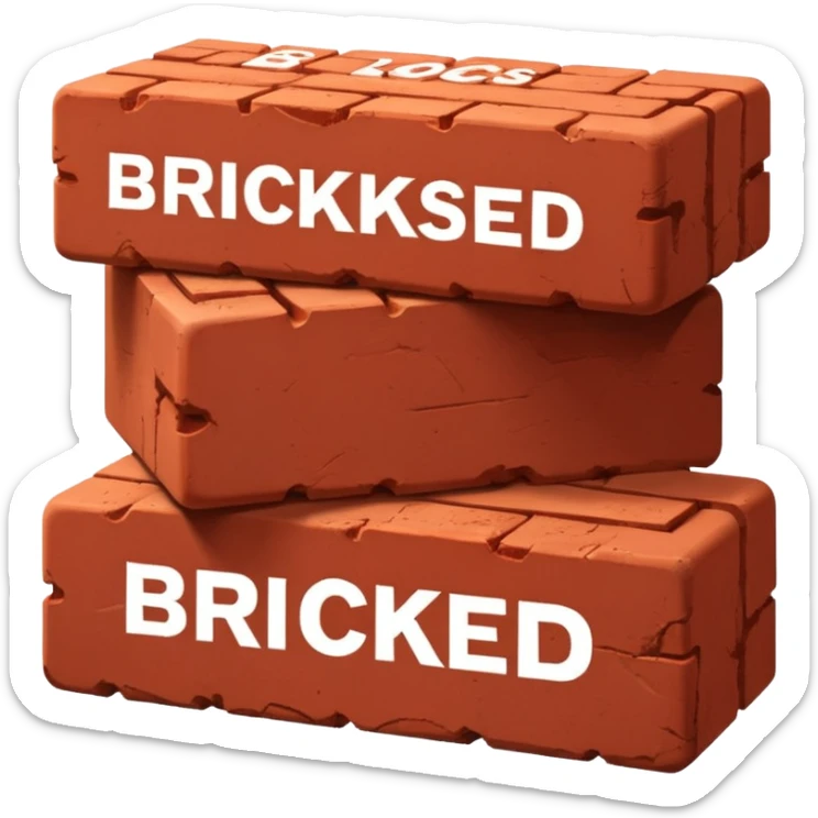 Two red bricks stacked on top of each other with the phrase bricked up across them sticker