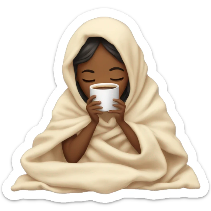 girl inside a blanket sipping coffee eyes closed sticker