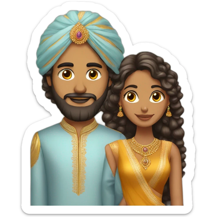 indian girl with curly hair marrying indian guy with straight hair and beard sticker