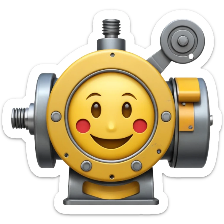 Industrial mechanical motor with a smiley face, emoji for the new electric music genre Motor breaks must be friendly and sellable sticker