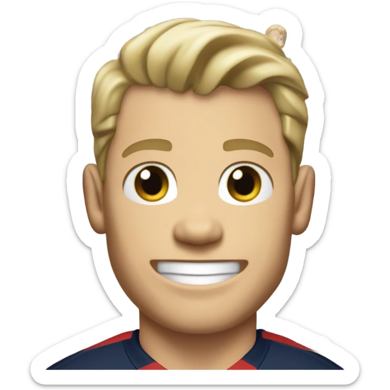 Skinny Caucasian male blonde combed over hair smiling wearing a Houston Texans polo sticker