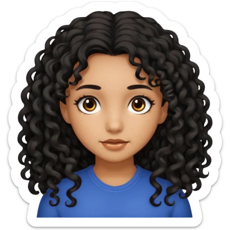 A girl with black long curly hair dark brown eyes brown skin colour. sticker