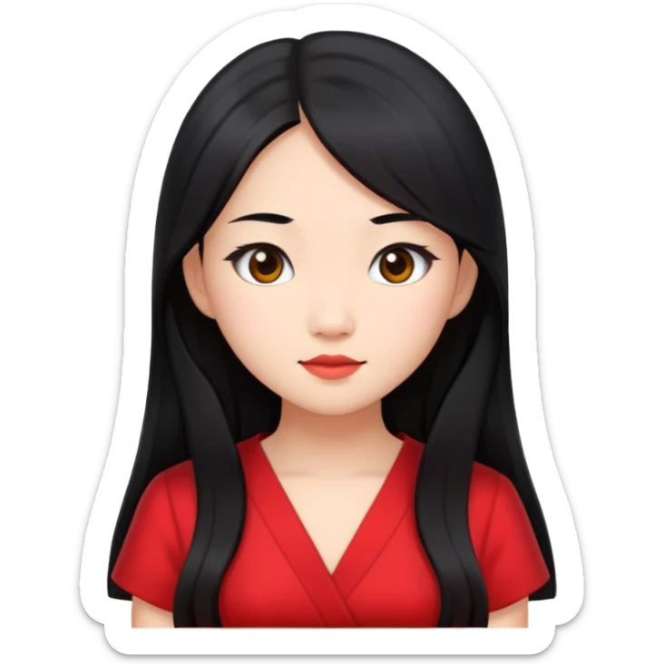 Asian girl with long black hair wearing a red dress sticker