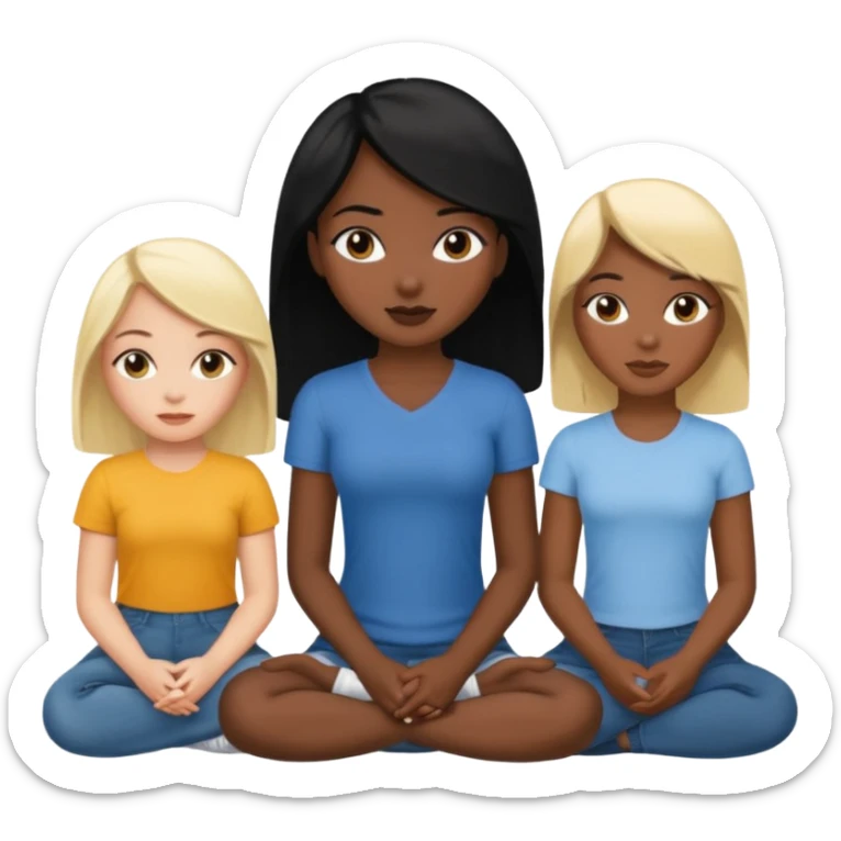 black woman with black hair and one blonde white girl friends sitting in a row sticker