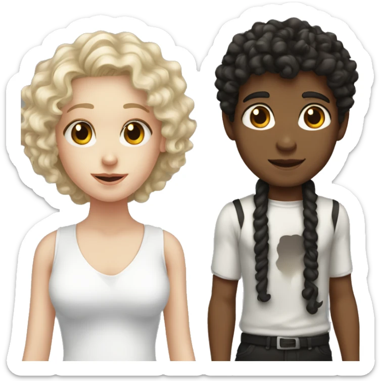 white boy with dark brown hair and white girl with long black curly hair sticker