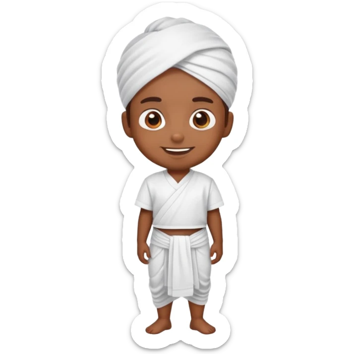 cartoon Samsung emoji of a Tamil boy in white dhoti, shirt, checked angavastram, joyful face sticker