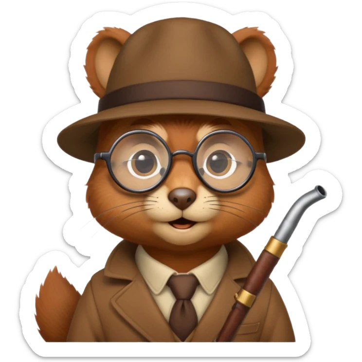 écureuil détective avec des lunettes rondes et une pipe, style emoji Apple sticker